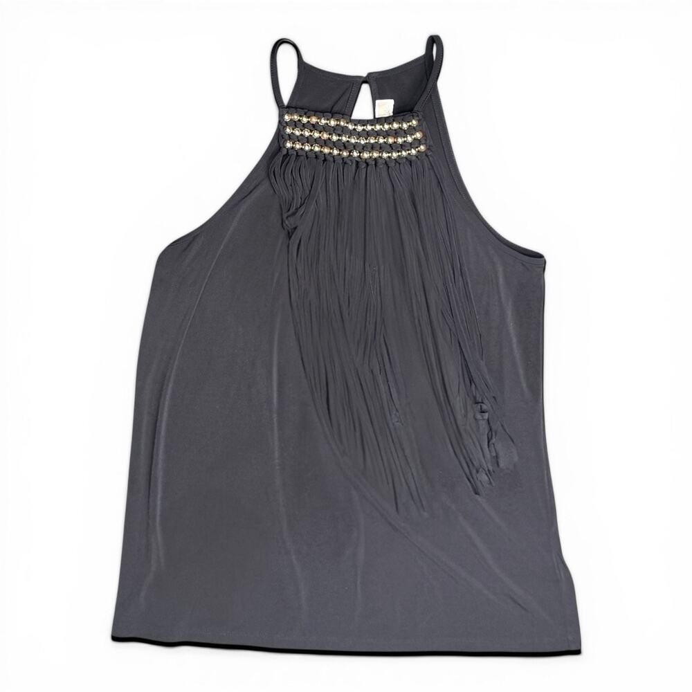 Michael Kors Beaded Fringe Jersey Maxi Dress Black XS